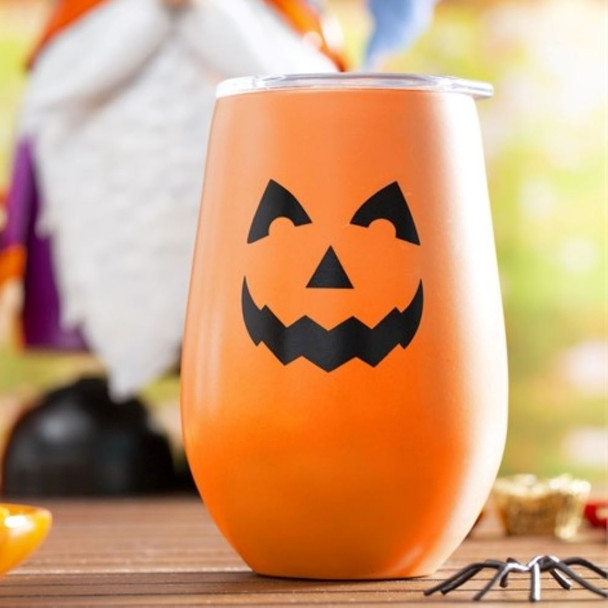 Glow-In-The-Dark Jack-O-Lantern Wine Tumbler