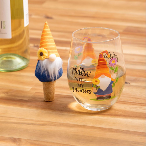 Chillin with my Gnomies Wine Glass & Stopper Set