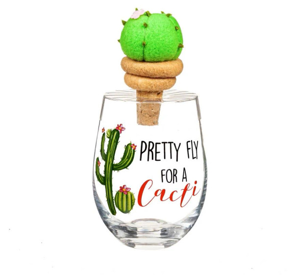 Pretty Fly for a Cacti Wine Glass Gift Set