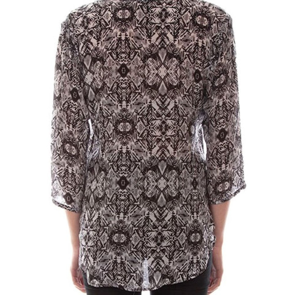 Printed Blouse with Mandarin Collar