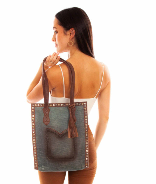 Turquoise Double Strap Handbag with Leather Tassel