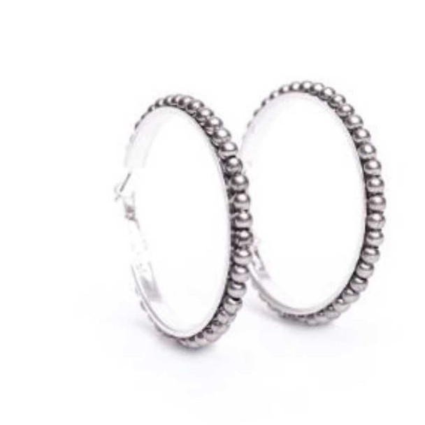 Beaded Silver Hoop Earrings