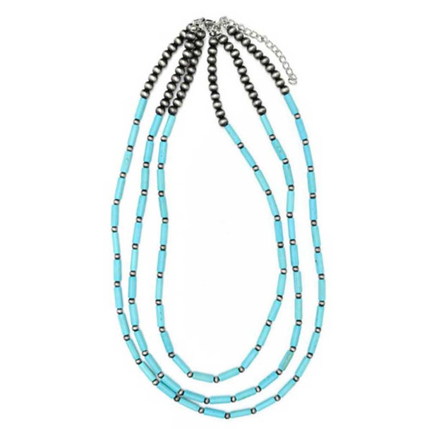 Three Strand Turquoise Tube Bead & Navajo Pearl Necklace