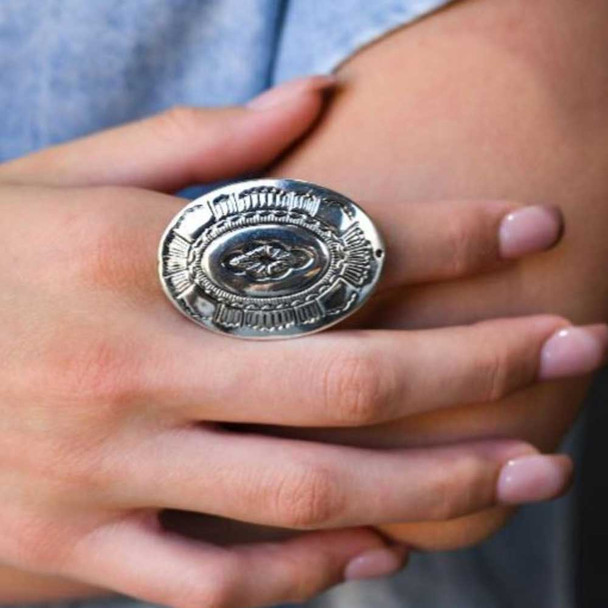 Adjustable Large Stamped Concho Ring