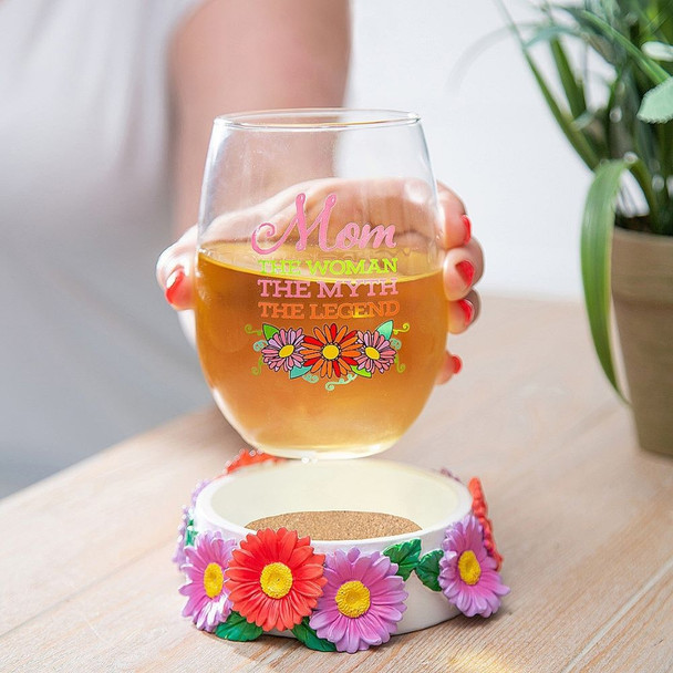 Mom, The Woman The Myth The Legend Wine Glass & Coaster Set