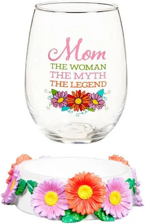 Mom, The Woman The Myth The Legend Wine Glass & Coaster Set