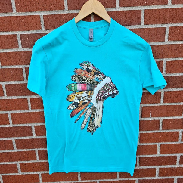 Blue Cheyenne American Indian Headdress T-Shirt