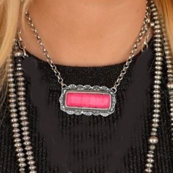 Pink Stone Bar Pendant Necklace