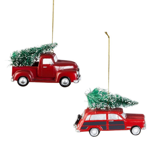 Truck and Station Wagon Christmas Ornament Set