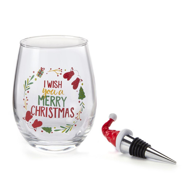 Santa Hat Wine Cup with Topper Set