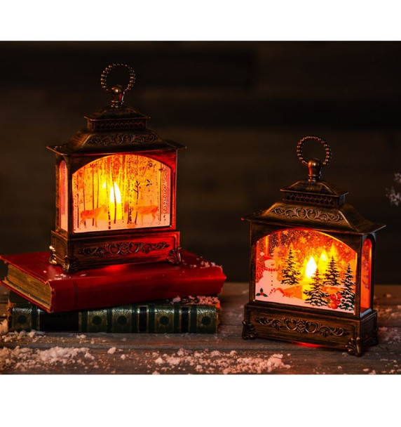 LED Lantern with Holiday Scene
