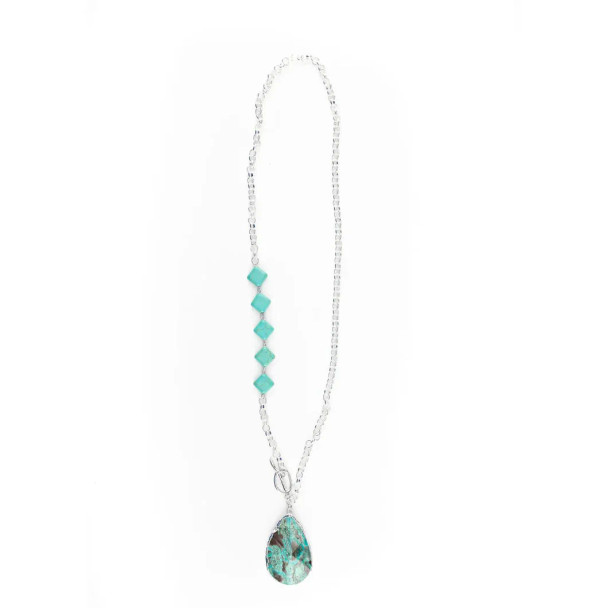 Silver Chain Necklace With Turquoise Stone Pendant
