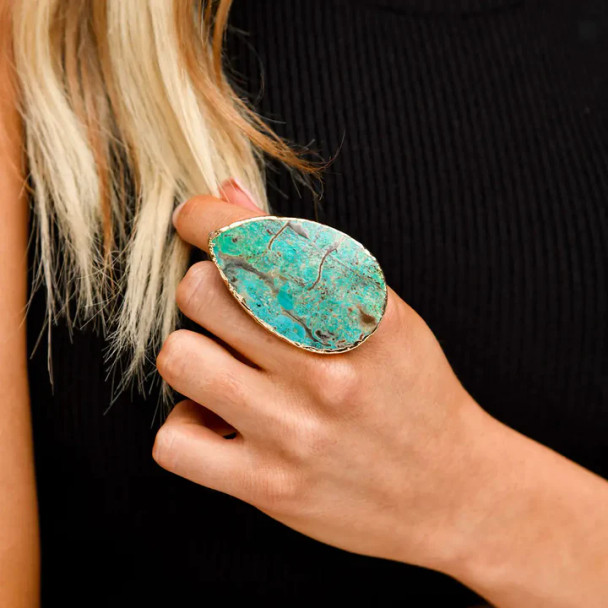 Adjustable Silver Turquoise Stone Ring