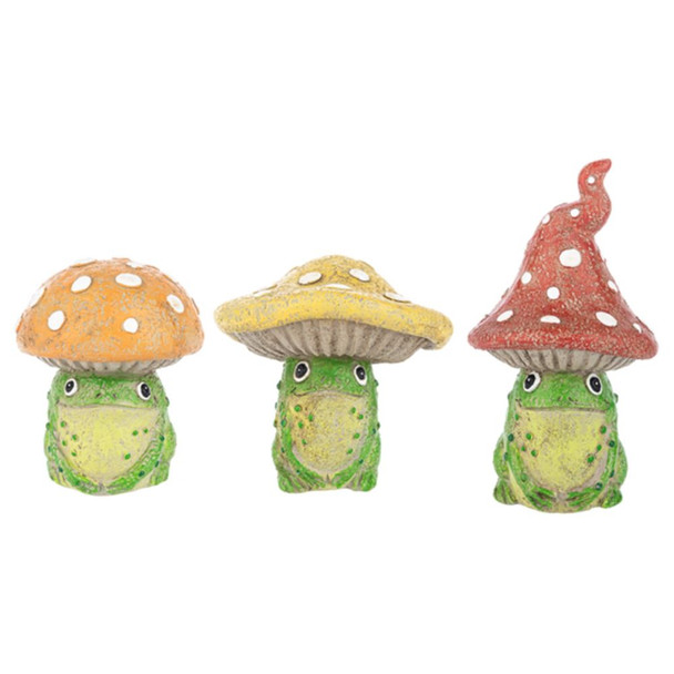 Frog with Mushroom Hat Figurines