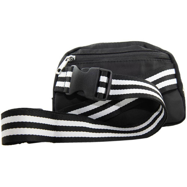 Black Fanny Pack Belt Bag with Striped Strap