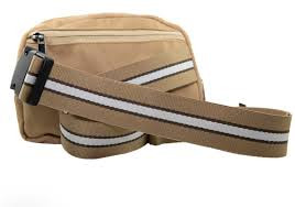 Tan Fanny Pack Belt Bag with Striped Strap