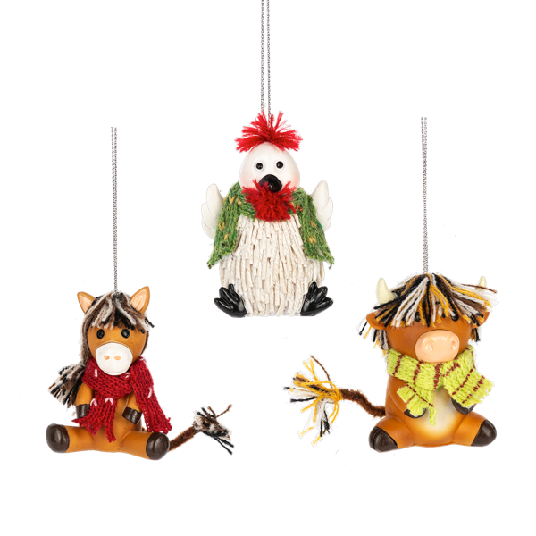 Farm Animal Ornaments with Scarves