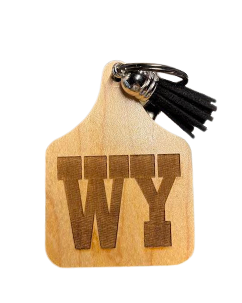 Wyoming Wooden Keychain with Tassel
