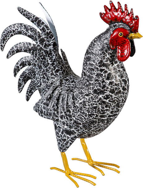 Metal Rooster With Dark Feathers Statue