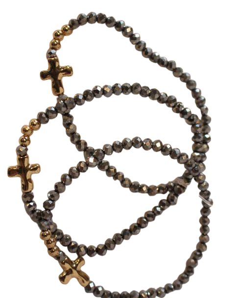 Glass Bead and Cross Stretch Bracelets