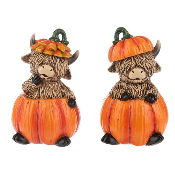 Pumpkin Highland Cow Figurine