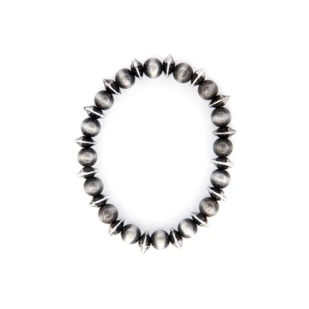 Navajo Pearl & Silver Disc Stretch Bracelet