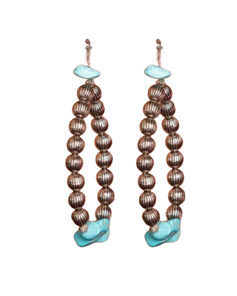 4" Melon Bead and Turquoise Beaded Teardrop Earrings