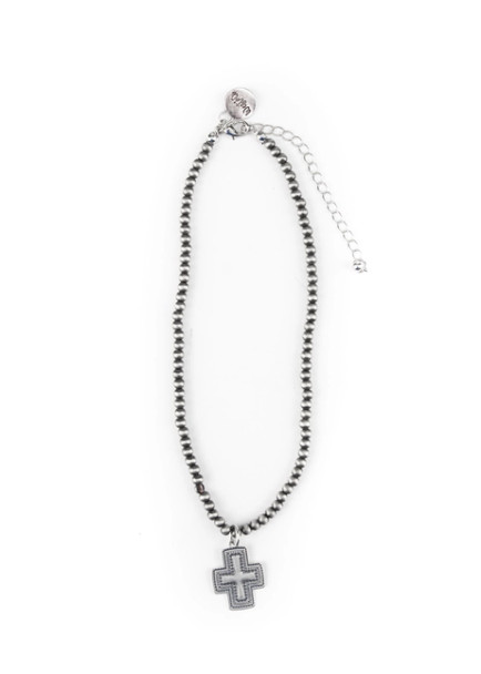Dainty Navajo Pearl Necklace with Cross Charm
