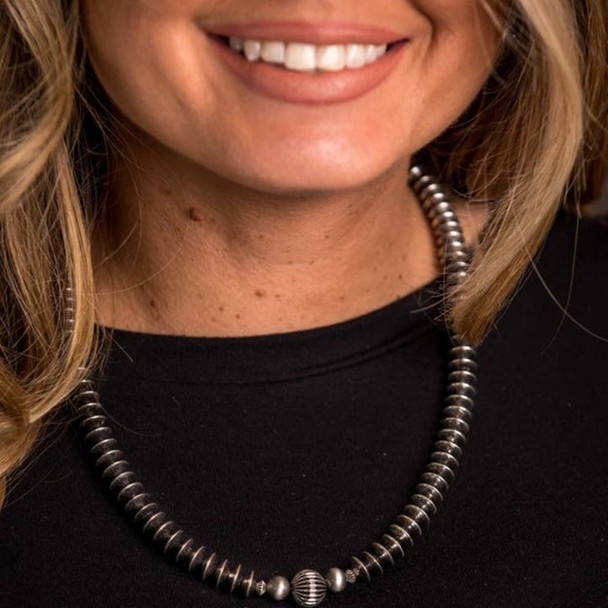 18" Burnished Silver Disc Beaded Necklace