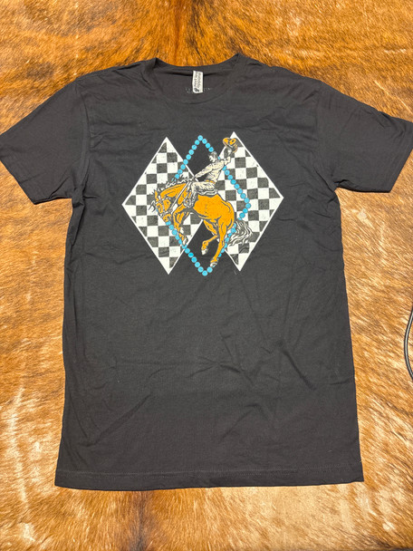 Black Retro Bucking Horse Graphic T-Shirt