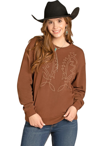 Western Boots Stitch Pullover Sweatshirt