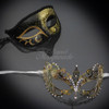 Couple's masquerade mask for men and women in gold and black colors.