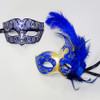 Feather masquerade masks for couples in Bear's gold and blue colors.