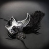 Feather Masquerade Ball Mask Black Silver M6131