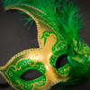 Feather Masquerade Ball Mask Gold Green M6131