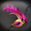 Feather masquerade mask with pink feathers gold masquerade mask, feather mask with gold glitter. Glittery masquerade mask. Shiny masquerade mask.