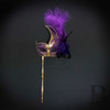 Venetian Feather Stick Masquerade Mask, Stick Masquerade Masks, Mardi Gras Gold Purple Masquerade Ball Mask