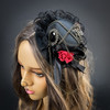 Steampunk Fascinator Hat Headpiece Victorian Hair Clip Black Head piece Red Roses, Steampunk Cosplay Costume Mini Hat, Hair Decor Costume