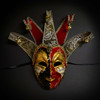 Venetian jester mask, masquerade jester  costume ball mask, black gold red jester masquerade mask