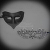 Christian Grey black masquerade mask for men paired with a silver lace masquerade mask for ladies. Christian Grey mask, Christian Grey, Ana Steele mask, fifty shades darker mask, fifty shades darker ana steele mask, ana steele masquerade mask, lace mask, lace masquerade mask, white lace masquerade mask, lace masque, masque, lace masquerade masks