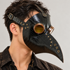 Black Leather Plague Doctor Mask – Steampunk Gothic Bird Beak Mask with Brass Goggles, Halloween Cosplay Costume Accessory