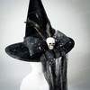 Witch hat, halloween witch hat, with veil and feathers, witch's hat, halloween costume hat, halloween hat, halloween witch costume and hat.
