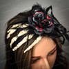 halloween headpiece, halloween decor, Witch hat hanging spiders with veil and feathers, witch's hat, halloween costume hat, halloween hat, halloween witch costume and hat.
