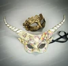 gold masquerade masks, couples masquerade masks, ram horns headband