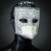 bauta masquerade mask, full face masquerade mask, men masquerade mask, silver masquerade mask, silver lace mask
