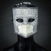 bauta masquerade mask, full face masquerade mask, men masquerade mask, silver masquerade mask, silver lace mask