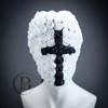 Full Face Mask Cover Masquerade Mask White Black Roses Haute Couture Masquerade Mask Full Floral Mask White, Over the Head Mask, Breathable