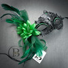 Luxe Green Masquerade Masks Black Masquerade Mask Green Feathers, Luxury Headdress Feather Masquerade Ball Masks, Feather Fascinator, Black