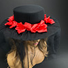 Top Hat Black Hat with Veil and Red Roses 