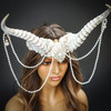 white fairy ram mask cosplay costume ram horns, voodoo mask, cosplay horns, ram horns mask, horns masquerade mask, ram horns mask, ram horns, fairy ram horns, devil horns, halloween devil costume horns, fairy ram horns, Magical Ram Skull Horns Headpiece Masquerade Mask Devil Fairy Headband Halloween Cosplay Voodoo